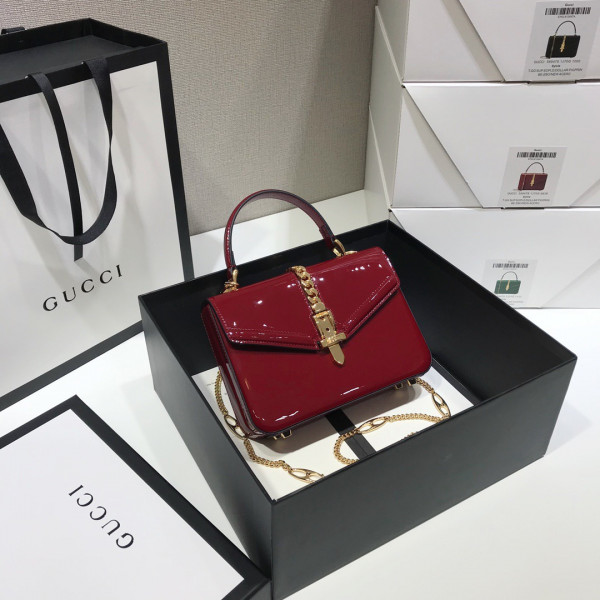 G*u*i sylvie 1969 patent leather mini top handle bag