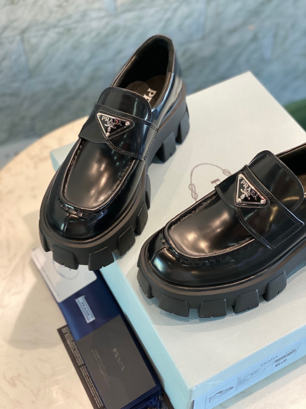 Pra*a brushed leather monolith loafers