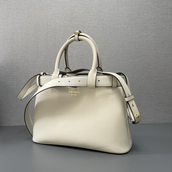 Pra*a buckle large leather handbag with belt-32*23*11cm
