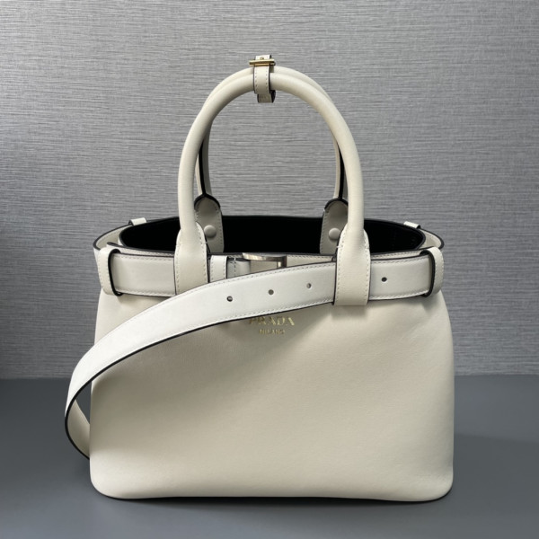 Pra*a buckle large leather handbag with belt-32*23*11cm