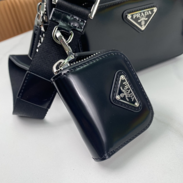 Pra*a re-nylon and brushed leather shoulder bag