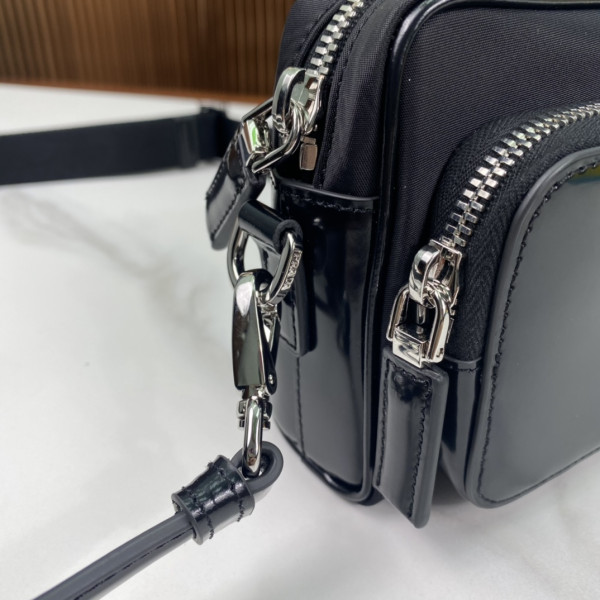 Pra*a re-nylon and brushed leather shoulder bag