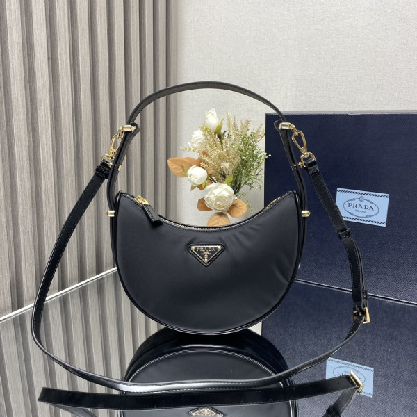 Pra*a arqué re-nylon and brushed leather shoulder bag-22.5*18.5*6cm