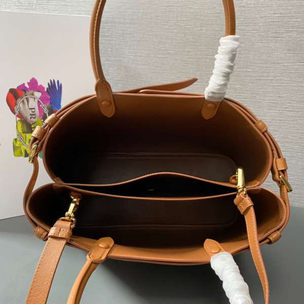 Pra*a buckle leather handbag with double belt-35*25*14cm
