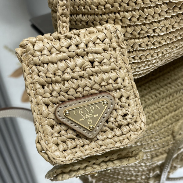 Pra*a tcrochet and leather bucket bag-20*17*12cm