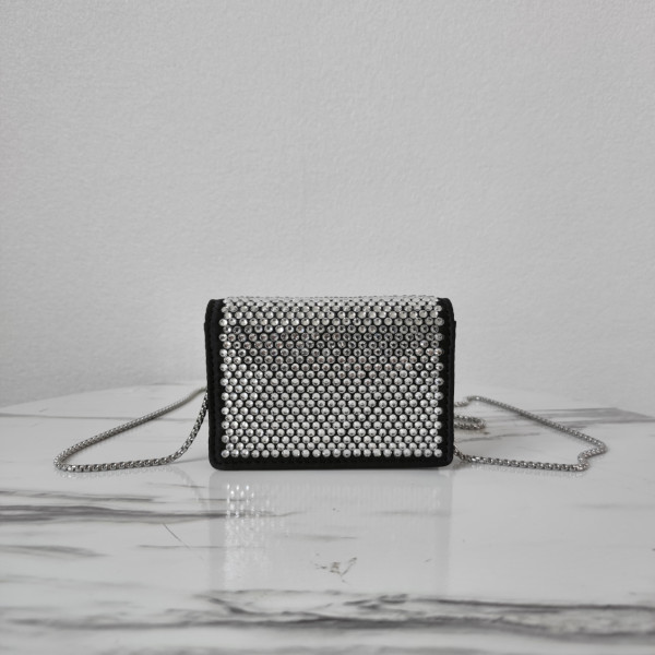 Pra*a cardholder with shoulder strap and crystals